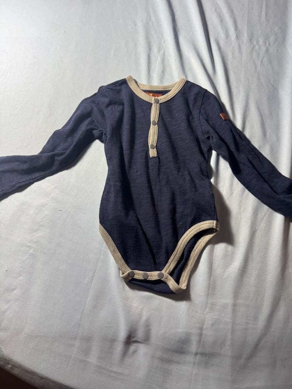 7 For All Mankind Long Sleeve Henley Bodysuit Navy Blue 18M